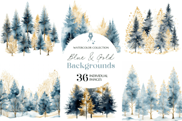 Elegant Blue & Gold Winter Backgrounds Paper for Your Projects