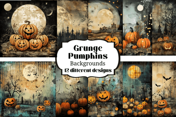 Embrace Autumn's Edge with Grunge Pumpkin Collage Backgrounds