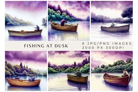 Fishing at Dusk Digital Backgrounds: A Serene Creative Asset