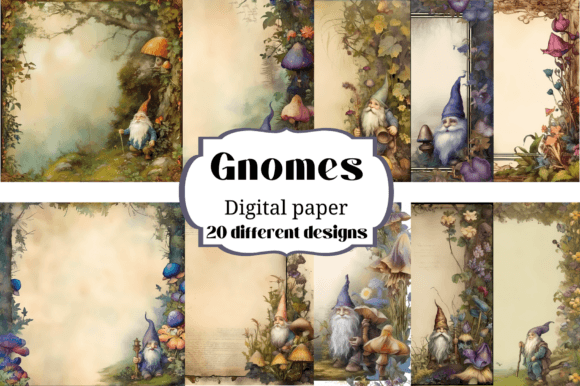 Forest Gnomes Digital Paper Backgrounds: 20 Magical Designs