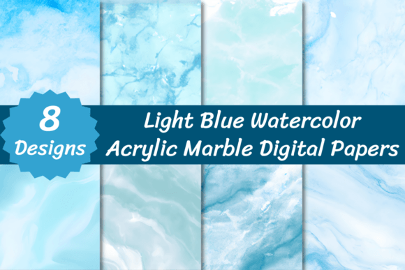 Light Blue Watercolor Marble Backgrounds for Design Projects