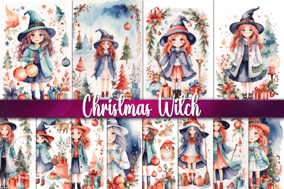 Magical Holiday Design: Watercolor Christmas Witches